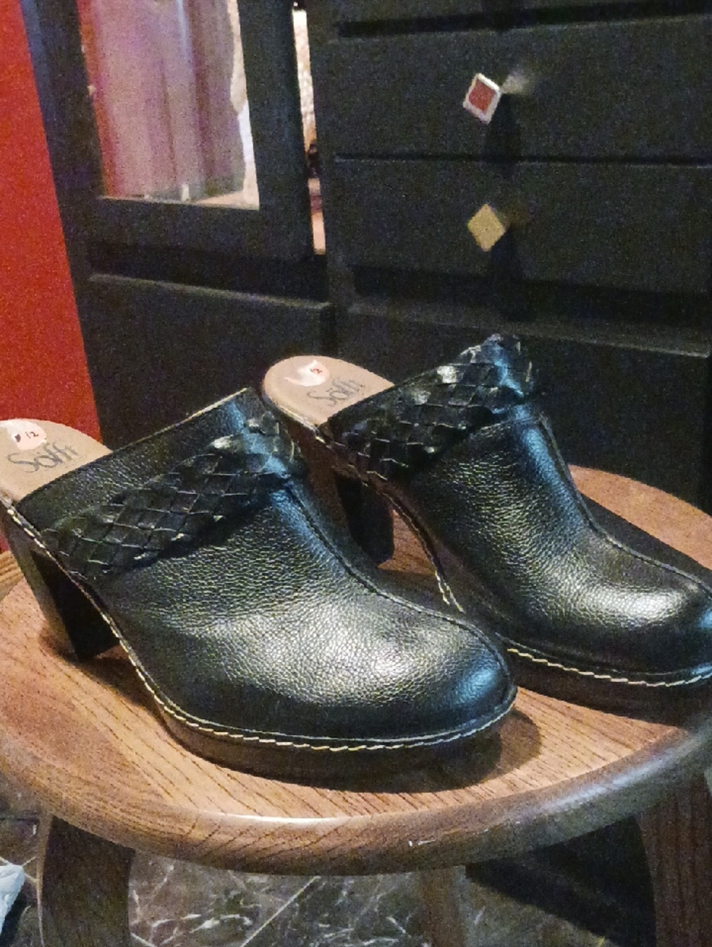 Sofft Black Braided Leather Mule Clogs
